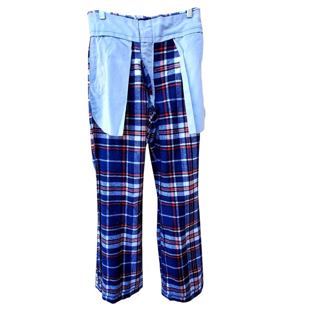 Vintage 60s Mod Pants Women 4 Blue Red White Plaid Flared Cuffed NWOT 29" Waist - Picture 10 of 15